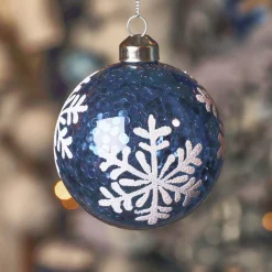 KAEMINGK Palline Di Natale-Set di 3 palline di Natale in vetro (D80 mm) Fiocchi di neve e glitter