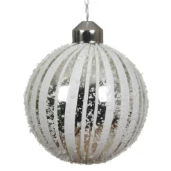 KAEMINGK Palline Di Natale-Set di 3 palline di Natale in vetro (D80 mm) Neve Bianca e argento