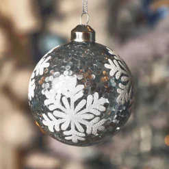 KAEMINGK Palline Di Natale-Set di 3 palline di Natale in vetro (D80 mm) Fiocchi di neve e glitter