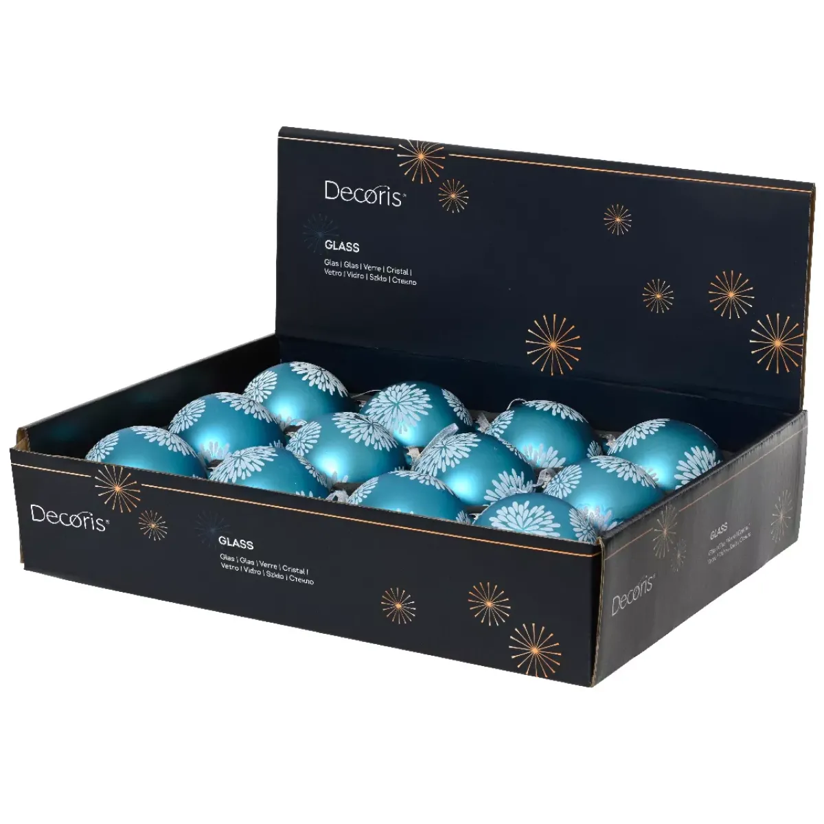 KAEMINGK Palline Di Natale-Set di 12 Palline di Natale in vetro (D100 mm) Scintillio celeste Blu brillante