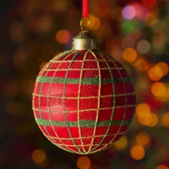 KAEMINGK Palline Di Natale-Set di 3 palline di Natale in vetro (D80 mm) Quadretti luccicanti