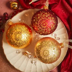 KAEMINGK Palline Di Natale-Set di 6 palline di Natale in vetro (D80 mm) Arabesco dorato glitterato