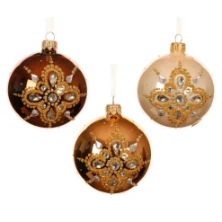 KAEMINGK Palline Di Natale-Set di 6 palline di Natale in vetro (D80 mm) Diamante di prestigio Perla, Cognac e Marrone