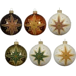 KAEMINGK Palline Di Natale-Set di 6 palline di Natale in vetro (D80 mm) Stelle Cadenti