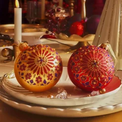 KAEMINGK Palline Di Natale-Set di 6 palline di Natale in vetro (D80 mm) Fiocchi di Lapponia e oro