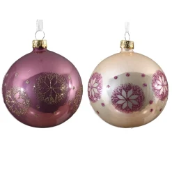 KAEMINGK Palline Di Natale-Set di 6 palline di Natale in vetro (D80 mm) Medaglione di neve e perla