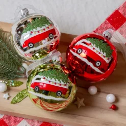 KAEMINGK Palline Di Natale-Set di 6 palline di Natale in vetro (D80 mm) Mini bus e Alberi di Natale