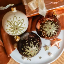 KAEMINGK Palline Di Natale-Set di 6 palline di Natale in vetro (D80 mm) Petali dorati