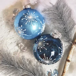 KAEMINGK Palline Di Natale-Set di 12 palline di Natale in vetro (D80 mm) Scintille di Natale Blu cielo e
