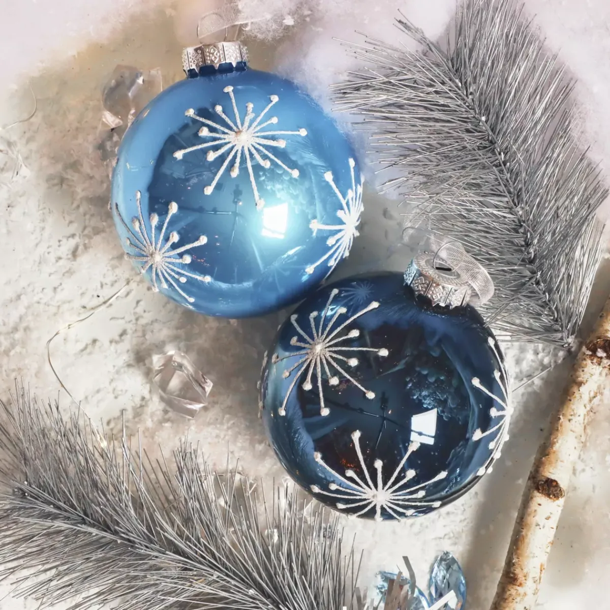 KAEMINGK Palline Di Natale-Set di 12 palline di Natale in vetro (D80 mm) Scintille di Natale Blu cielo e