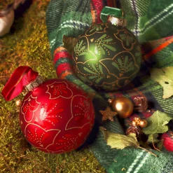 KAEMINGK Palline Di Natale-Set di 12 palline di Natale in vetro (D80 mm) Gatsby Verde e rosso