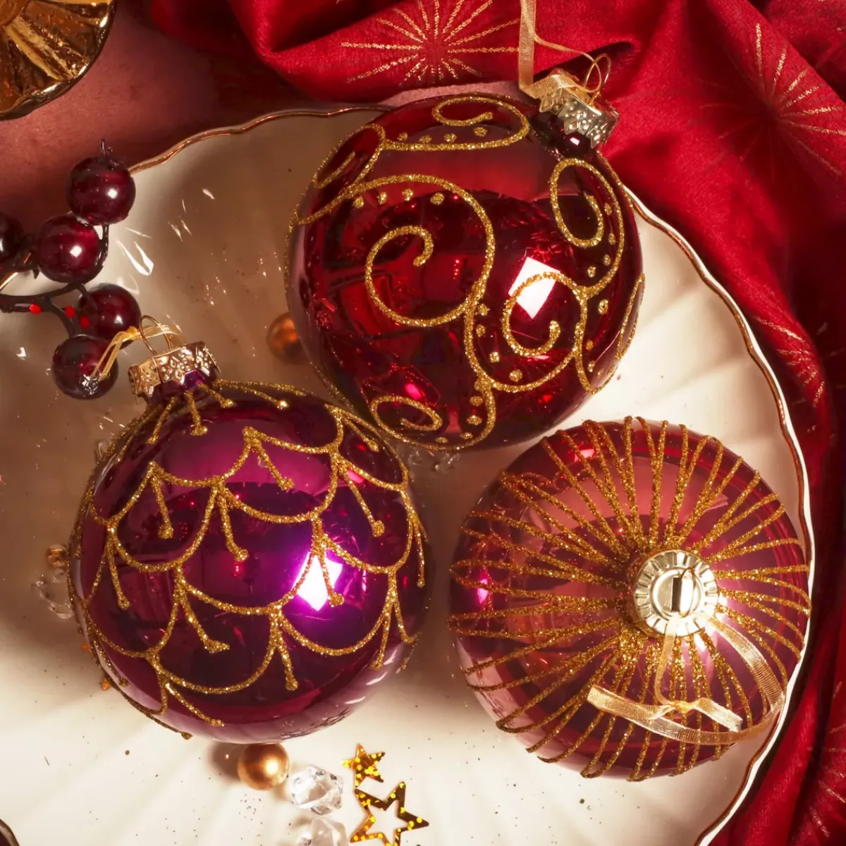 KAEMINGK Palline Di Natale-Set di 12 palline di Natale in vetro (D80 mm) Palazzo Italiano Fico e oro