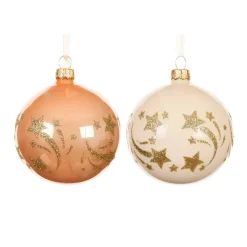 KAEMINGK Palline Di Natale-Set di 6 palline di Natale in vetro (D80 mm) Stelle cadenti Pesca e bianco