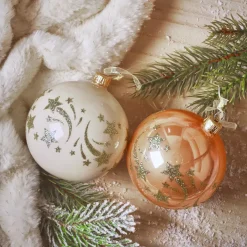 KAEMINGK Palline Di Natale-Set di 6 palline di Natale in vetro (D80 mm) Stelle cadenti Pesca e bianco