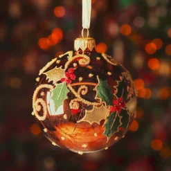 KAEMINGK Palline Di Natale-Set di 6 palline di Natale in vetro (D80 mm) Agrifoglio Marrone