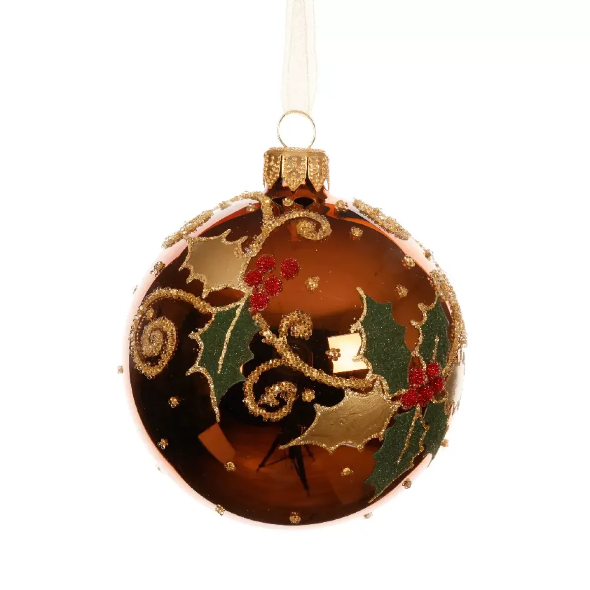KAEMINGK Palline Di Natale-Set di 6 palline di Natale in vetro (D80 mm) Agrifoglio Marrone
