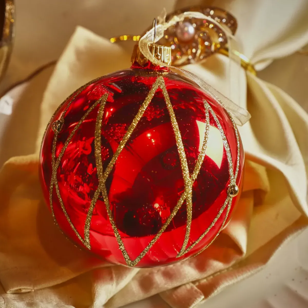 KAEMINGK Palline Di Natale-Set di 6 palline di Natale in vetro (D80 mm) Prestige con glitter oro