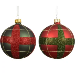 KAEMINGK Palline Di Natale-Set di 6 palline di Natale in vetro (D80 mm) Scozzese e verde