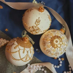 KAEMINGK Palline Di Natale-Set di 6 palline di Natale in vetro (D80 mm) Versailles Bianco lana