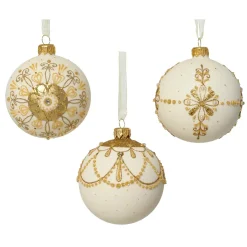 KAEMINGK Palline Di Natale-Set di 6 palline di Natale in vetro (D80 mm) Versailles Bianco lana