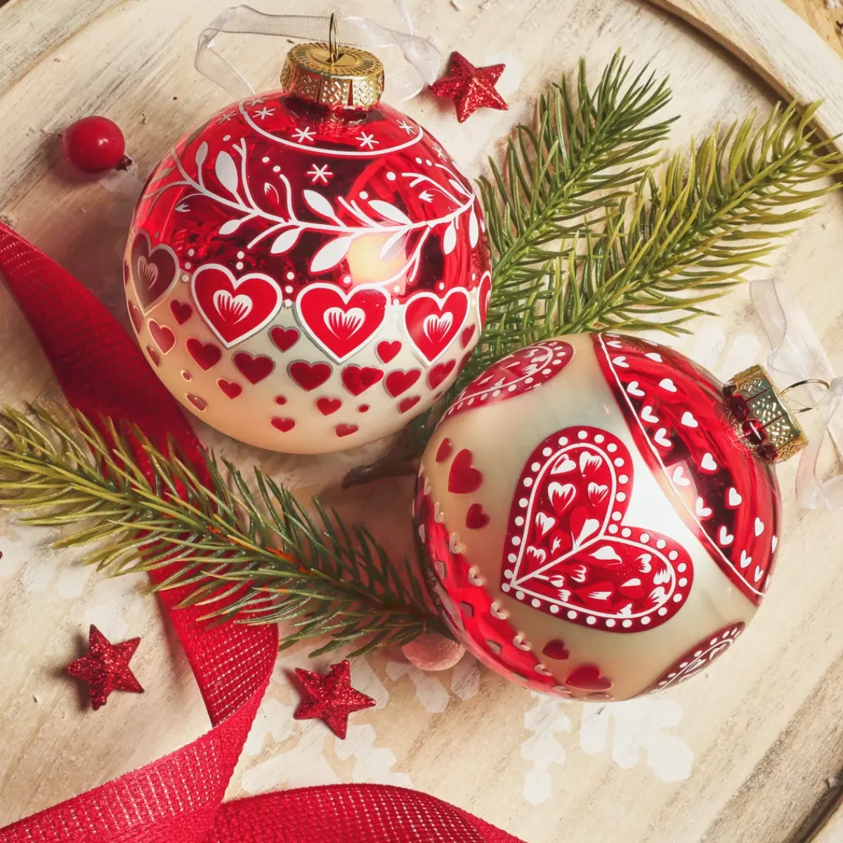 KAEMINGK Palline Di Natale-Set di 12 palline di Natale in vetro (D80 mm) Cuore di Natale