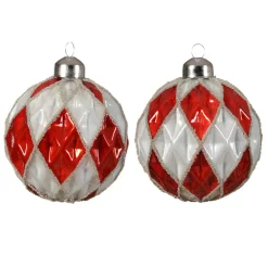 KAEMINGK Palline Di Natale-Set di 12 palline di Natale in vetro (D80 mm) a scacchi e bianco