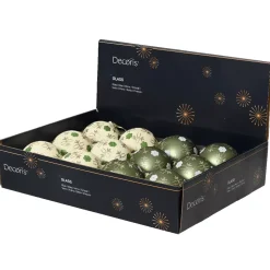 KAEMINGK Palline Di Natale-Set di 12 palline di Natale in vetro (D80 mm) Fiori Natura e bianco