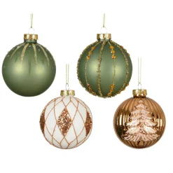 KAEMINGK Palline Di Natale-Set di 12 palline di Natale in vetro (D80 mm) Shine Glam Cognac e Verde