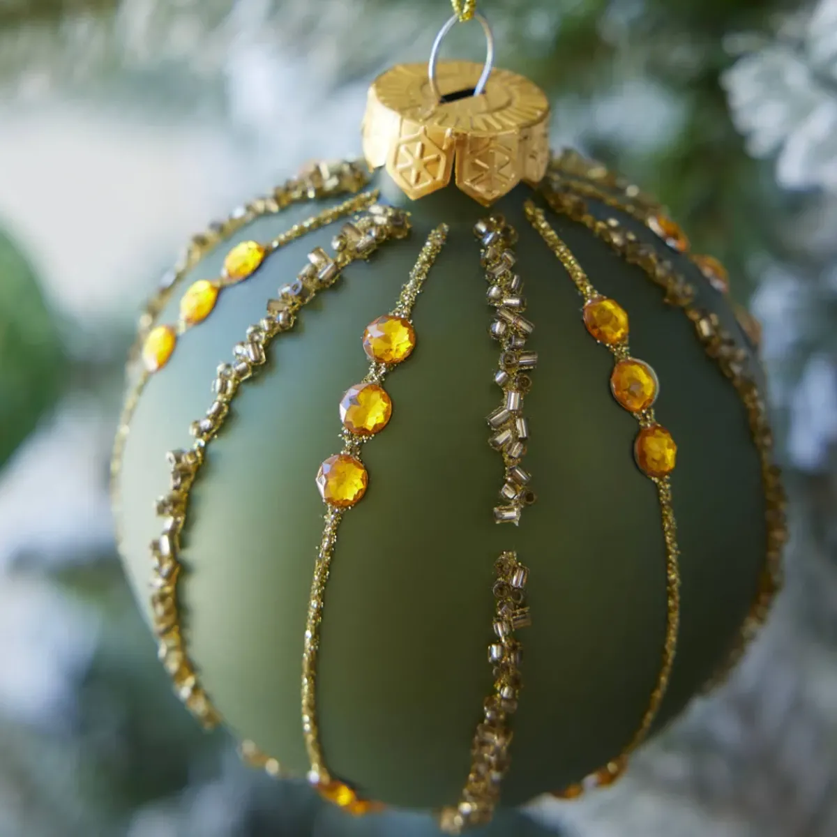 KAEMINGK Palline Di Natale-Set di 12 palline di Natale in vetro (D80 mm) Shine Glam Cognac e Verde