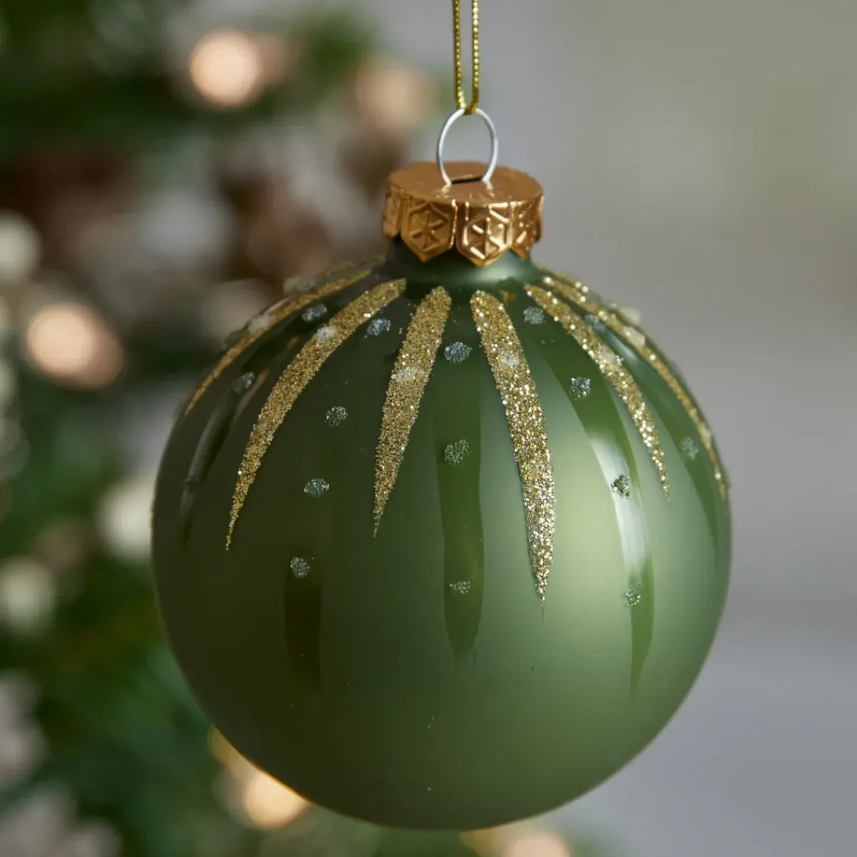 KAEMINGK Palline Di Natale-Set di 12 palline di Natale in vetro (D80 mm) Shine Glam Cognac e Verde