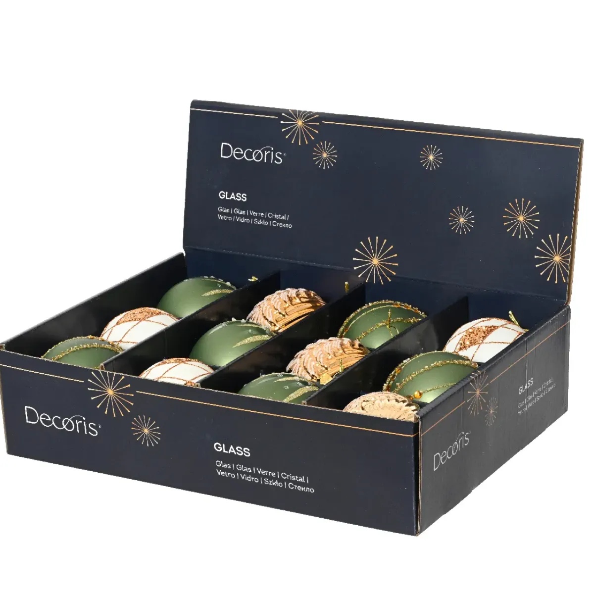 KAEMINGK Palline Di Natale-Set di 12 palline di Natale in vetro (D80 mm) Shine Glam Cognac e Verde