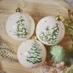 KAEMINGK Palline Di Natale-Set di 3 palline di Natale in vetro (D80 mm) Foresta misteriosa Bianco lana