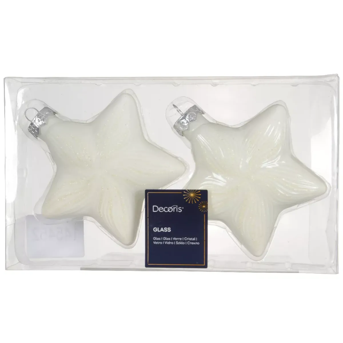 KAEMINGK Addobbi Natalizi-Set di 2 pendenti di Natale in vetro (H10 cm) Stelle Celesti Bianco lana
