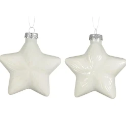 KAEMINGK Addobbi Natalizi-Set di 2 pendenti di Natale in vetro (H10 cm) Stelle Celesti Bianco lana