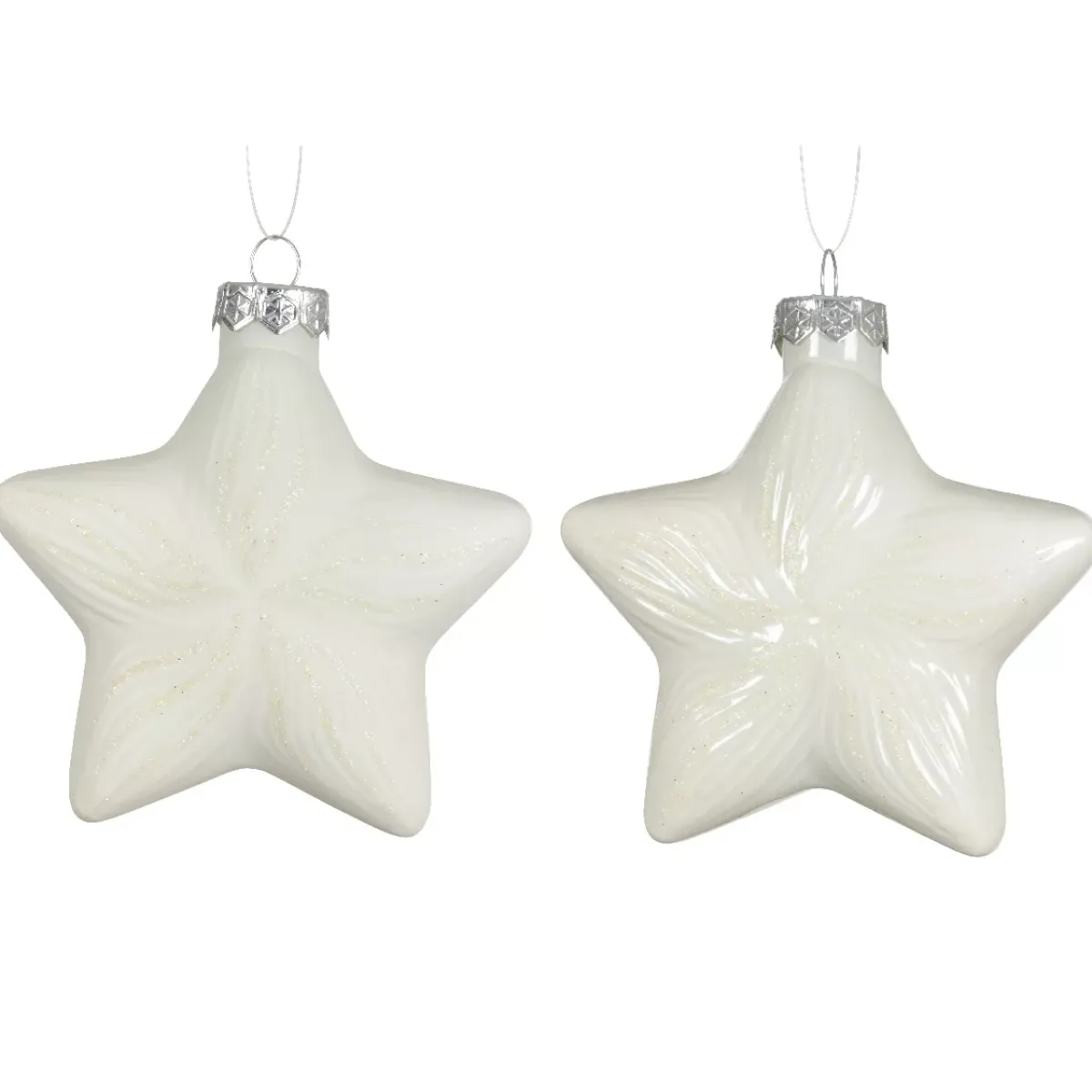 KAEMINGK Addobbi Natalizi-Set di 2 pendenti di Natale in vetro (H10 cm) Stelle Celesti Bianco lana