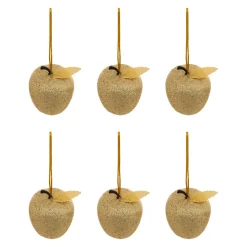 JJA Addobbi Natalizi-Set di 6 pendenti (H6 cm) Mele golose Dorate glitterate