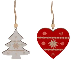 JJA Addobbi Natalizi-Set di 2 pendenti in legno (H8 cm) Duo Savoyard Bianco e