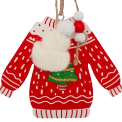JJA Addobbi Natalizi-Set di 2 pendenti in legno (H12 cm) Maglione di Natale e bianco
