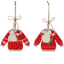 JJA Addobbi Natalizi-Set di 2 pendenti in legno (H12 cm) Maglione di Natale e bianco