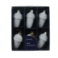 KAEMINGK Addobbi Natalizi-Set di 6 pendenti natalizi in vetro (H6 cm) Ghiande di quercia ghiacciato