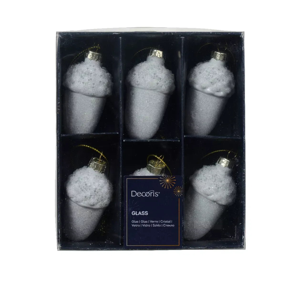 KAEMINGK Addobbi Natalizi-Set di 6 pendenti natalizi in vetro (H6 cm) Ghiande di quercia ghiacciato