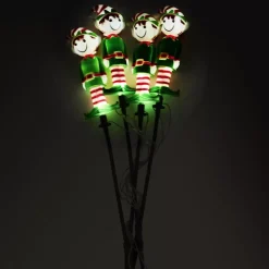 CHRISTMAS DREAM Oggetti Decorativi E Illuminati-Set di 4 picchetti da giardino solari (H40 cm) Folletto buffone luminoso Bianco caldo