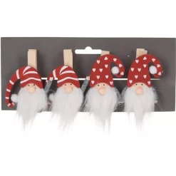 KOOPMAN Decorazione Da Tavola-Set di 4 pinze Folletti di Natale