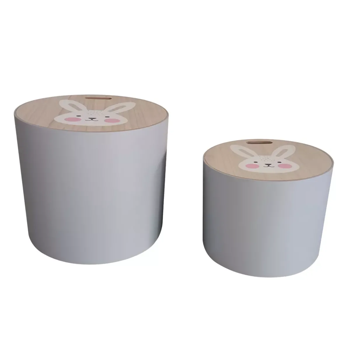EMINZA Mobili Bambini-Set di 2 pouf contenitori bambini legno (Alt 31 e 24 cm) Coniglio