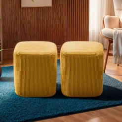 Set di 2 pouf in velluto (H38 cm) Shan Giallo senape