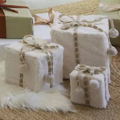 KAEMINGK Decorazioni E Oggetti Natalizi-Set di 3 regali (H21 cm) Ecopelliccia morbida Bianco lana