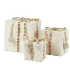 KAEMINGK Decorazioni E Oggetti Natalizi-Set di 3 regali (H21 cm) Ecopelliccia morbida Bianco lana