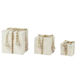 KAEMINGK Decorazioni E Oggetti Natalizi-Set di 3 regali (H21 cm) Ecopelliccia morbida Bianco lana