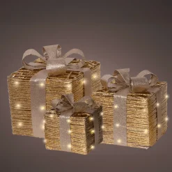 KAEMINGK Oggetti Decorativi E Illuminati|Decorazioni E Oggetti Natalizi-Set di 3 regali luminosi a batteria 30 LED (H30 cm) Westfield e Bianco caldo