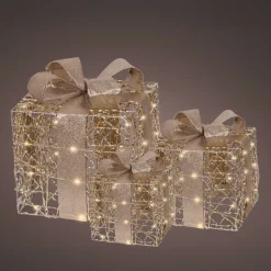 KAEMINGK Oggetti Decorativi E Illuminati|Decorazioni E Oggetti Natalizi-Set di 3 regali luminosi a pile 30 LED (H30 cm) Féerie e Bianco caldo
